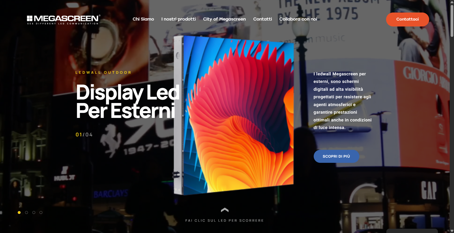Megascreen — sito web per azienda di sviluppo e montaggio schermi LED